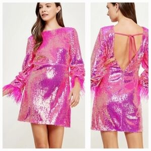 Boutique Women's Pink Sequins and Feathers Mini Dress  Size S.
